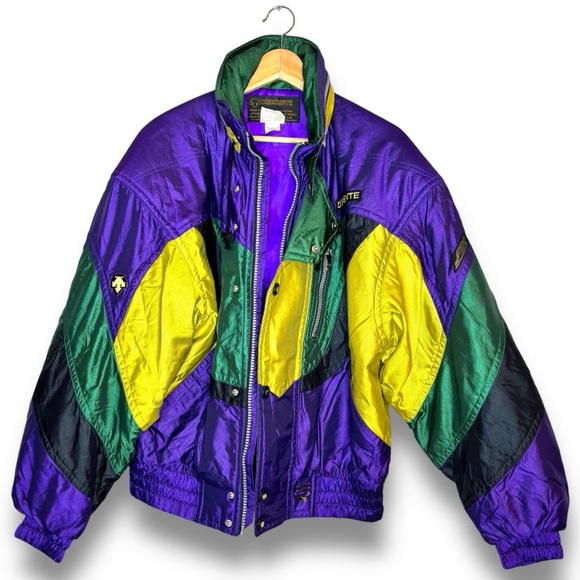 Vintage 80's Descente Colorblock Purple Green Black Puffy Ski Winter Jacket Sz L